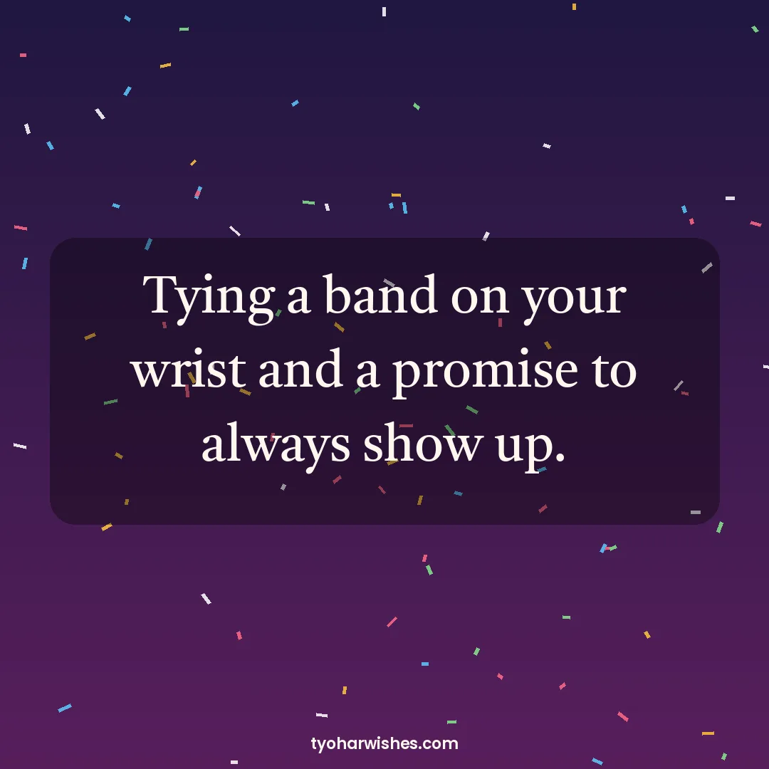 Friendship Day wish image: Tying a band on your wrist and a promise to always show up.