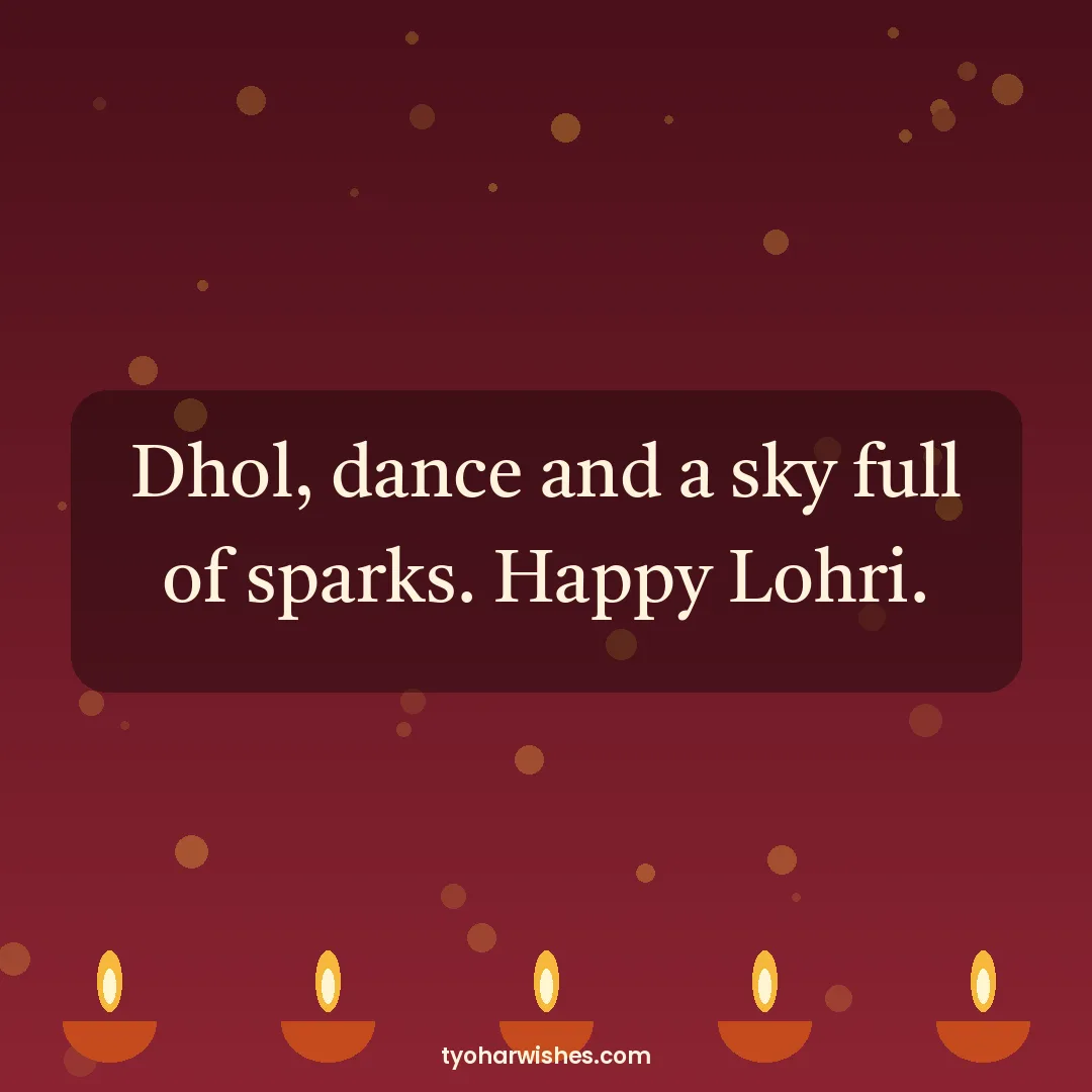 Lohri wish image: Dhol, dance and a sky full of sparks. Happy Lohri.