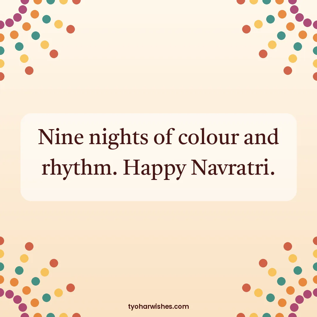 Navratri wish image: Nine nights of colour and rhythm. Happy Navratri.